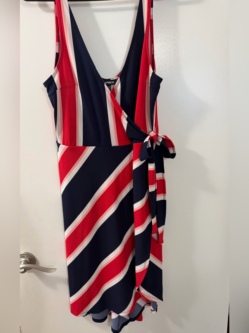 Express Hot pink, Navy & White One-Shoulder Wrap Dress